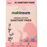 Mahinsure Organic Cotton Sanitary Pads for Women | Medium Flow | Suitable for Sensitive Skin | No Rashes & No Irritation | Ultra-Thin & Super Absorbent | Leak-Proof Protection | XL | Pack of 12