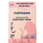 Mahinsure Organic Cotton Sanitary Pads for Women | Heavy Flow | Suitable for Sensitive Skin | No Rashes & No Irritation | Super Absorbent | Leak-Proof Protection | XXL | Pack of 30