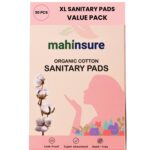Mahinsure Organic Cotton Sanitary Pads for Women | Medium Flow | Suitable for Sensitive Skin | No Rashes & No Irritation | Ultra-Thin & Super Absorbent | Leak-Proof Protection | XL | Pack of 30