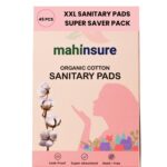 Mahinsure Organic Cotton Sanitary Pads for Women | Heavy Flow | Suitable for Sensitive Skin | No Rashes & No Irritation | Super Absorbent | Leak-Proof Protection | XXL | Pack of 45
