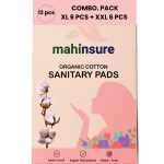 Mahinsure Organic Cotton Sanitary Pads Combo Pack for Women | Light, Medium & Heavy Flow | Suitable for Sensitive Skin | No Rashes & No Irritation | Super Absorbent & Leak-Proof | 12 Pads (L-4, XL-4, XXL-4)